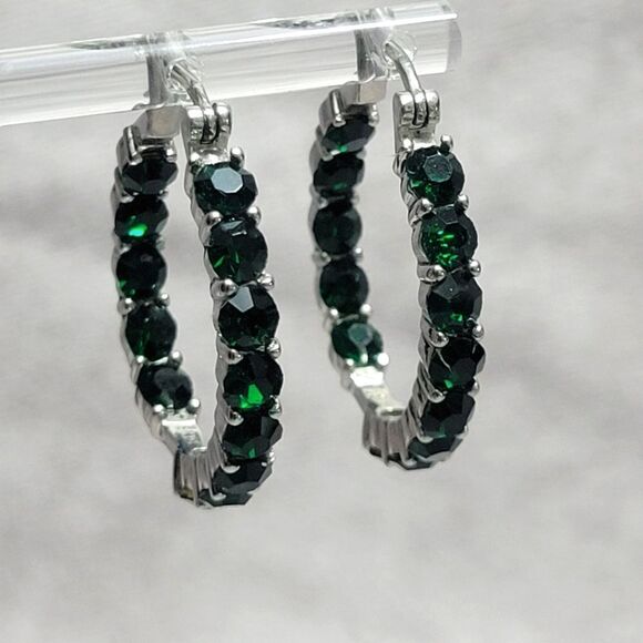Emerald Color Crystal Hoop Earrings - Picture 1 of 16